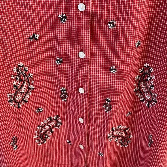 Cabin Creek Ladies Button Up Short Sleeves Top Blouse,Size 1X,Red,White & Black - Picture 3 of 7